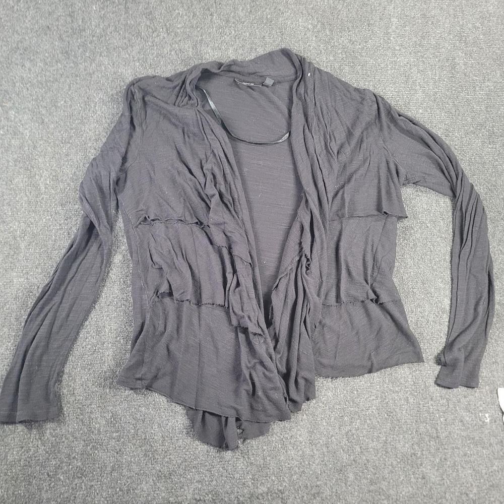 Apt. 9 Womens Gray Ruffle Open Front Cardigan Long Sleeve Slub Knit Top Large